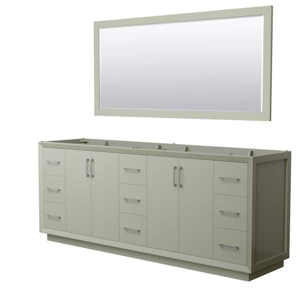 Wyndham Collection Strada 83.25 in. W x 21.75 in. D x 34.25 in. H Double Bath Vanity Cabinet without Top in Light Green with 70 in. Mirror