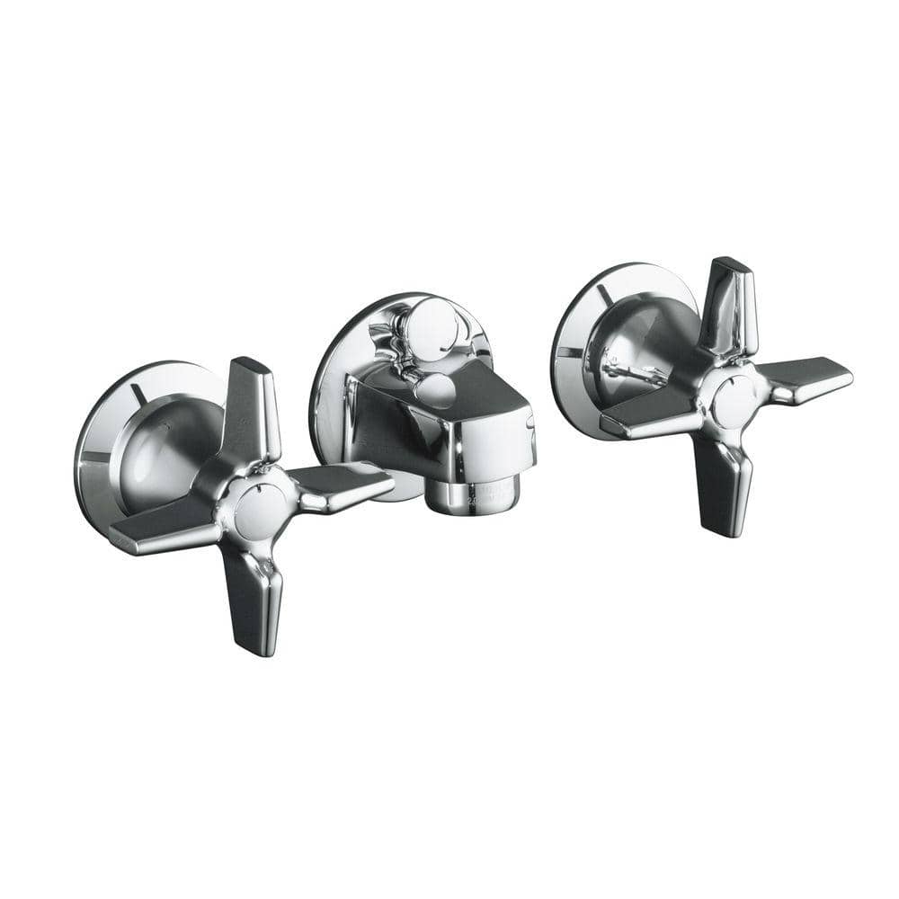 Kohler Triton Shelf Back 2 Handle Wall Mount Commercial Bathroom Faucet With Pop Up Drain And Cross Handles In Polished Chrome K 8040 3a Cp The Home Depot