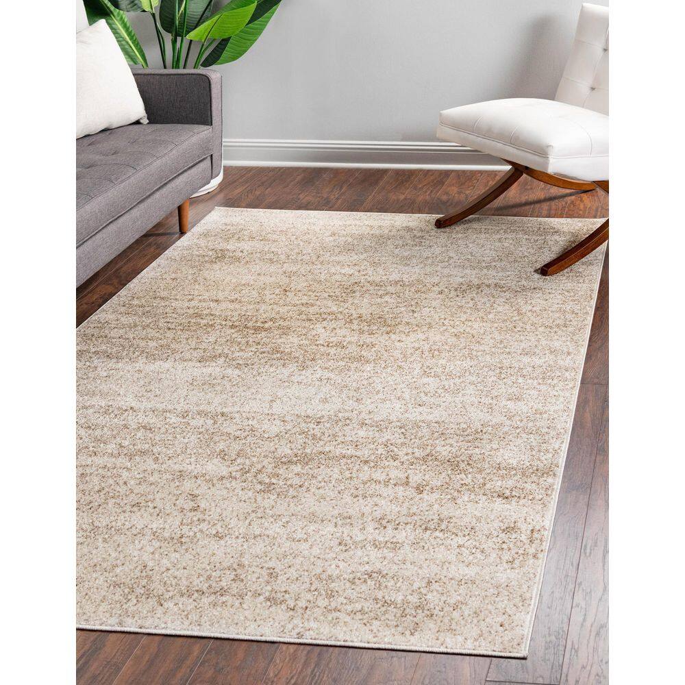 Modern Bone Beige Rectangular Tufted Area Rug, 10' x 13'