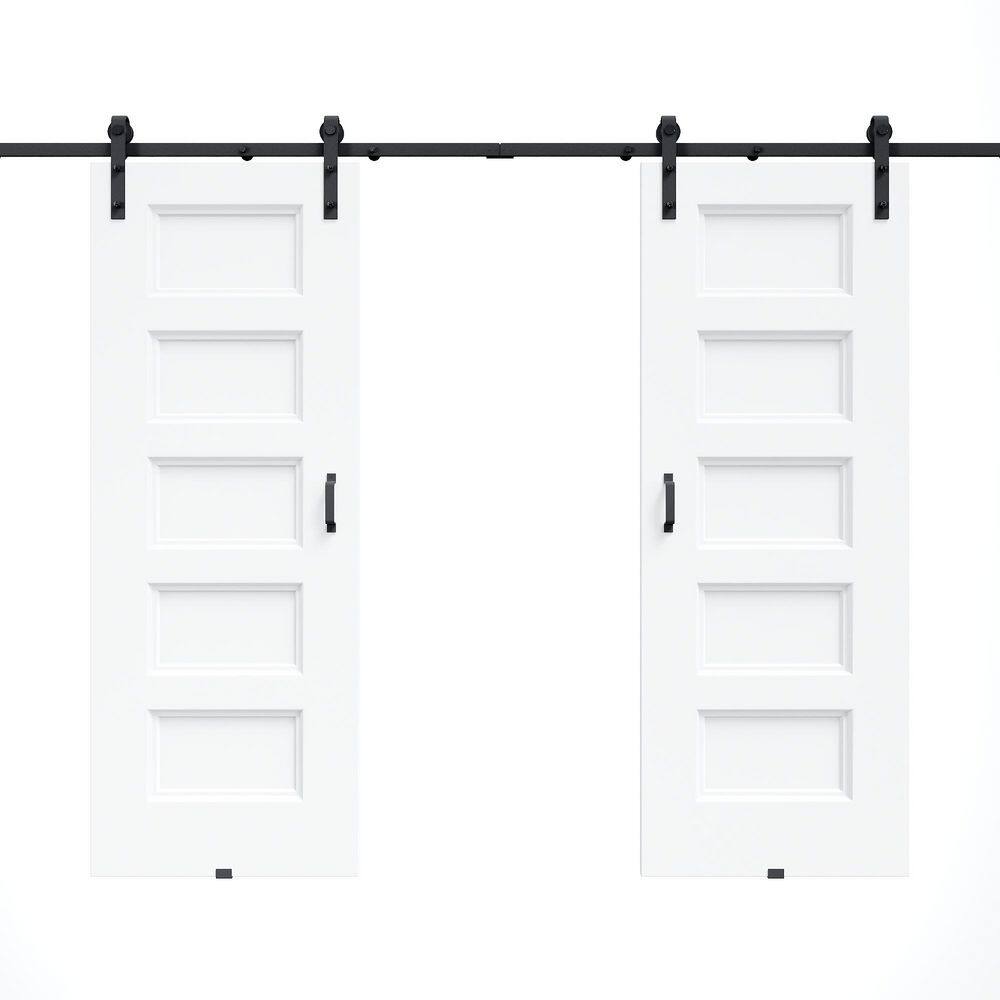64 in. x 80 in. 5 Panel White Primed MDF Easy Install Sliding Barn Door with Hardware Kit for Bathroom Handle Included price history on PriceWatchPro