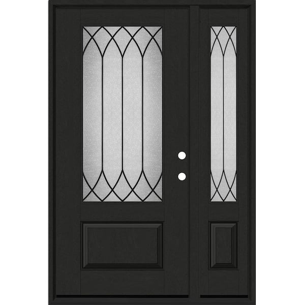Steves & Sons Regency 53 in. x 80 in. 3/4 Lt Spire Decorative Glass LHIS Onyx Stain Mahogany Fiberglass Prehung Frontdoor w/14 in. SL
