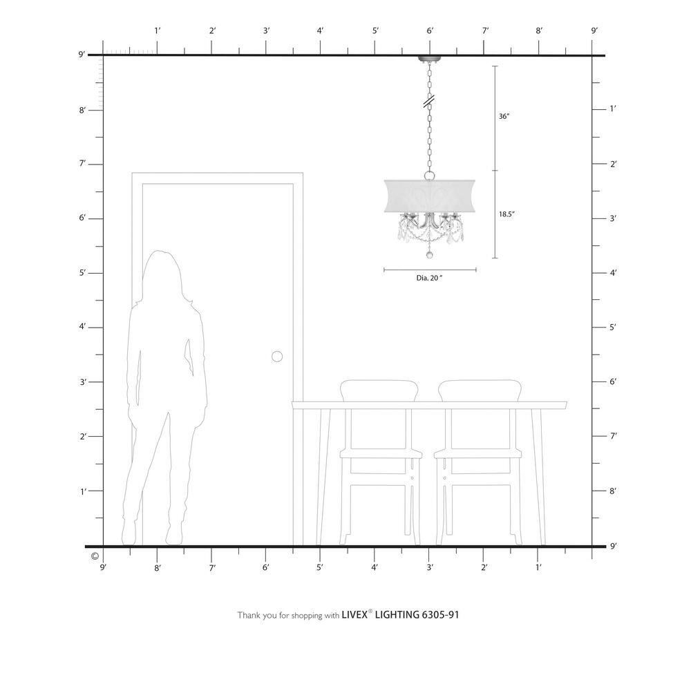 Newcastle Brushed Nickel 5-Light Chandelier with Crystal Drops and Silk Shade