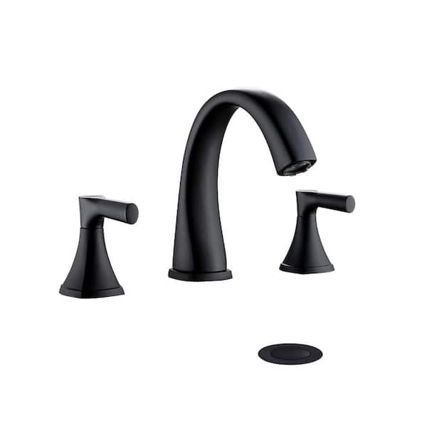 YASINU 8 in. Widespread Double Handle Bathroom Faucet with Pop up Drain Kit Included in Matte Black