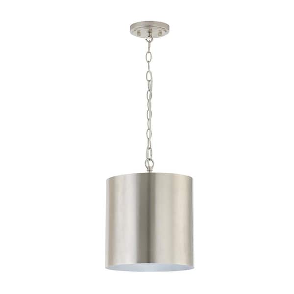 Bandeau 1-Light Brushed Nickel Finish Shaded Pendant Light with White Inside Metal Shade