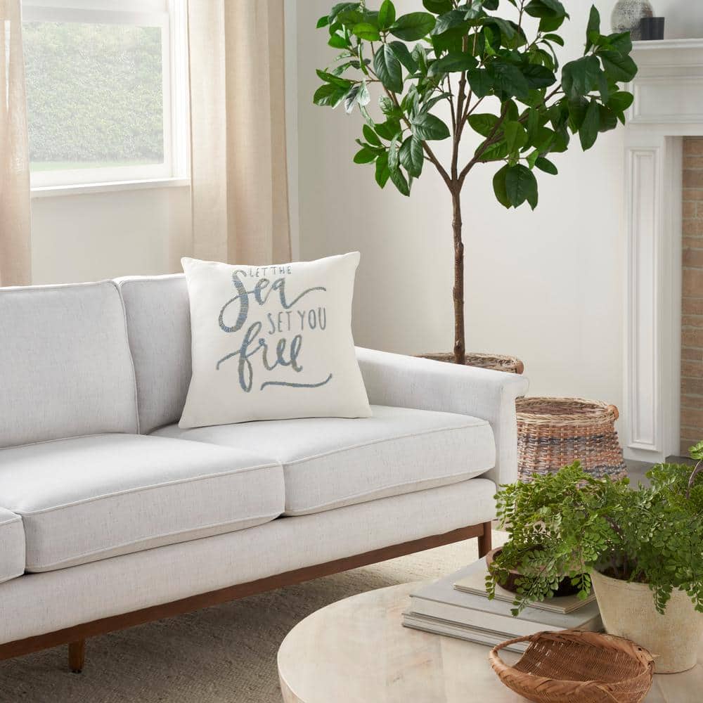White Cotton Embroidered Coastal Euro Pillow Cover