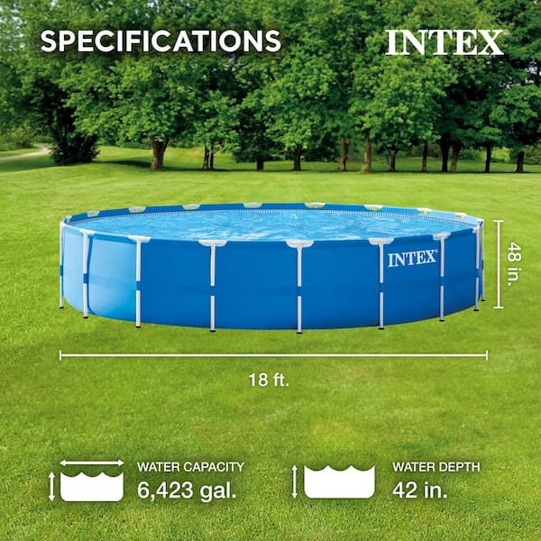 18 ft. W x 4 ft. Round Metal Frame Above Ground Swimming Pool Set Pump, Ladder and Cover