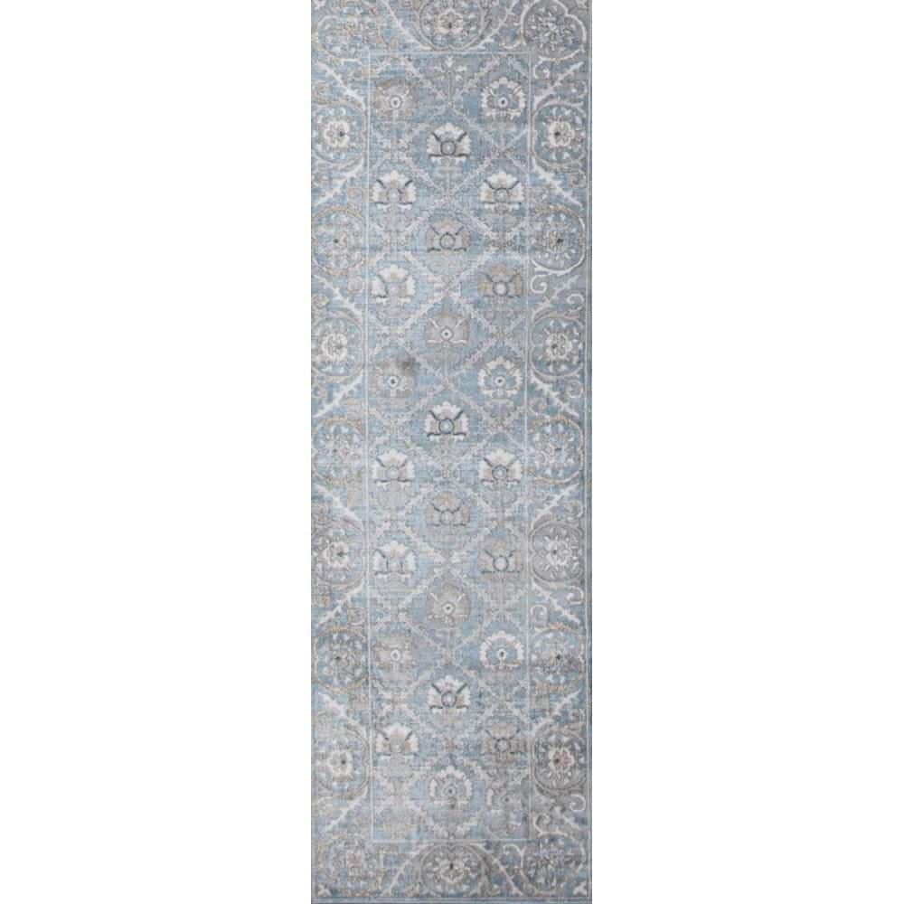 Ashland Lt. Blue 3 ft. x 8 ft. (2 ft. 6 in. x 8 ft.) Floral Transitional Ru