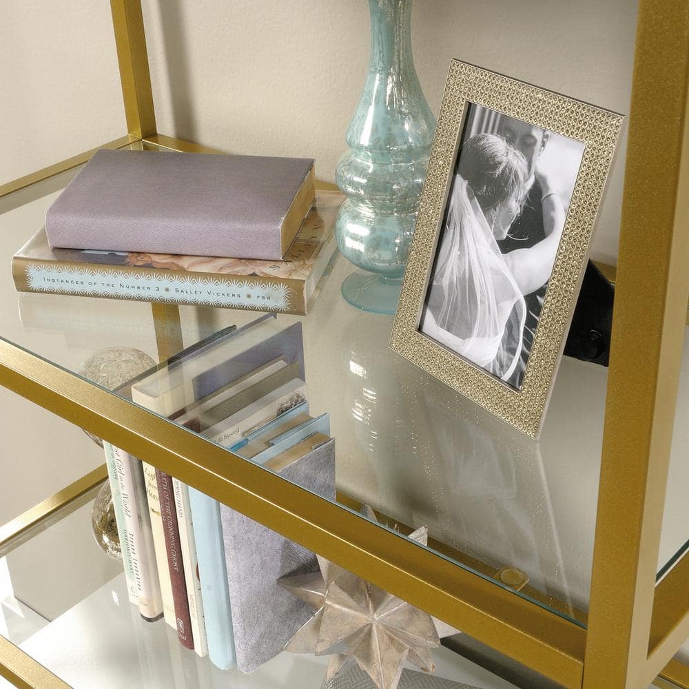 White and Gold Adjustable Bookcase with Doors
