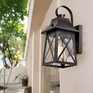 1-Light Black Hardwired Outdoor Wall Lantern Sconce Porch Light with Clear Seedy Glass