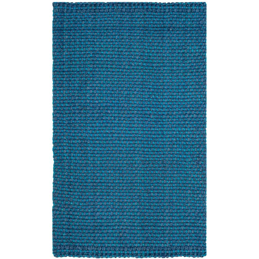Hand-Knotted Blue Jute Rectangular Rug, 6' x 9'