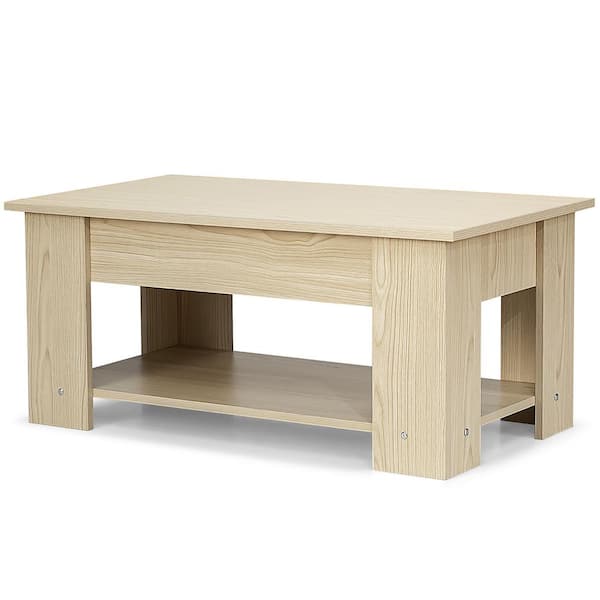Costway 38.5 in. Natural Lift Top Rectangle Wood Coffee Table Modern Accent Table w/Hidden Storage Compartment and Shelf