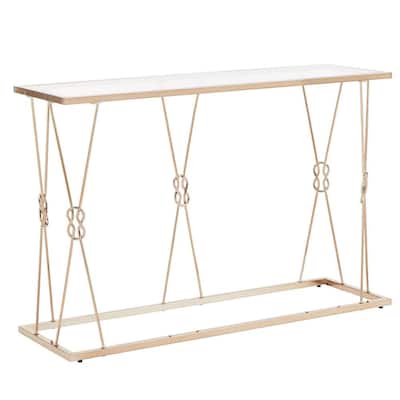 44 in. Champagne Gold Rectangle Glass Console Table with Reef Knot Frame