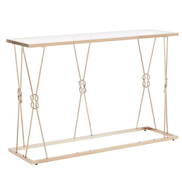HomeSullivan 44 in. Champagne Gold Rectangle Glass Console Table with Reef Knot Frame