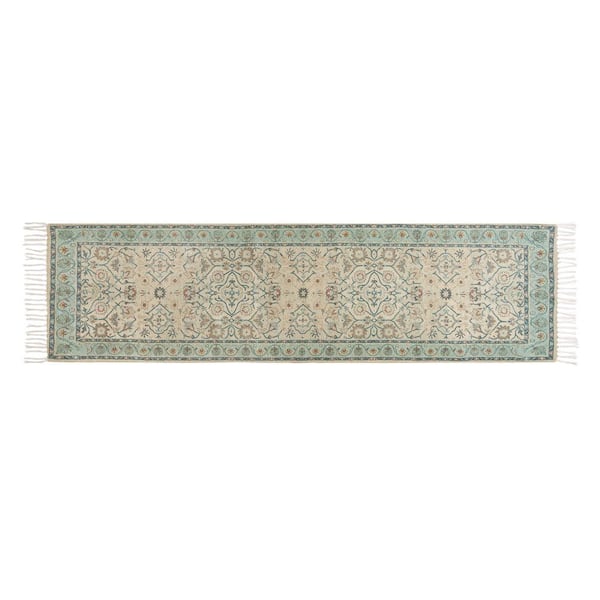Jessica Simpson Chinille Fringe Machine Washable Green/Yellow 2 ft. x 8 ft. Floral Runner Rug