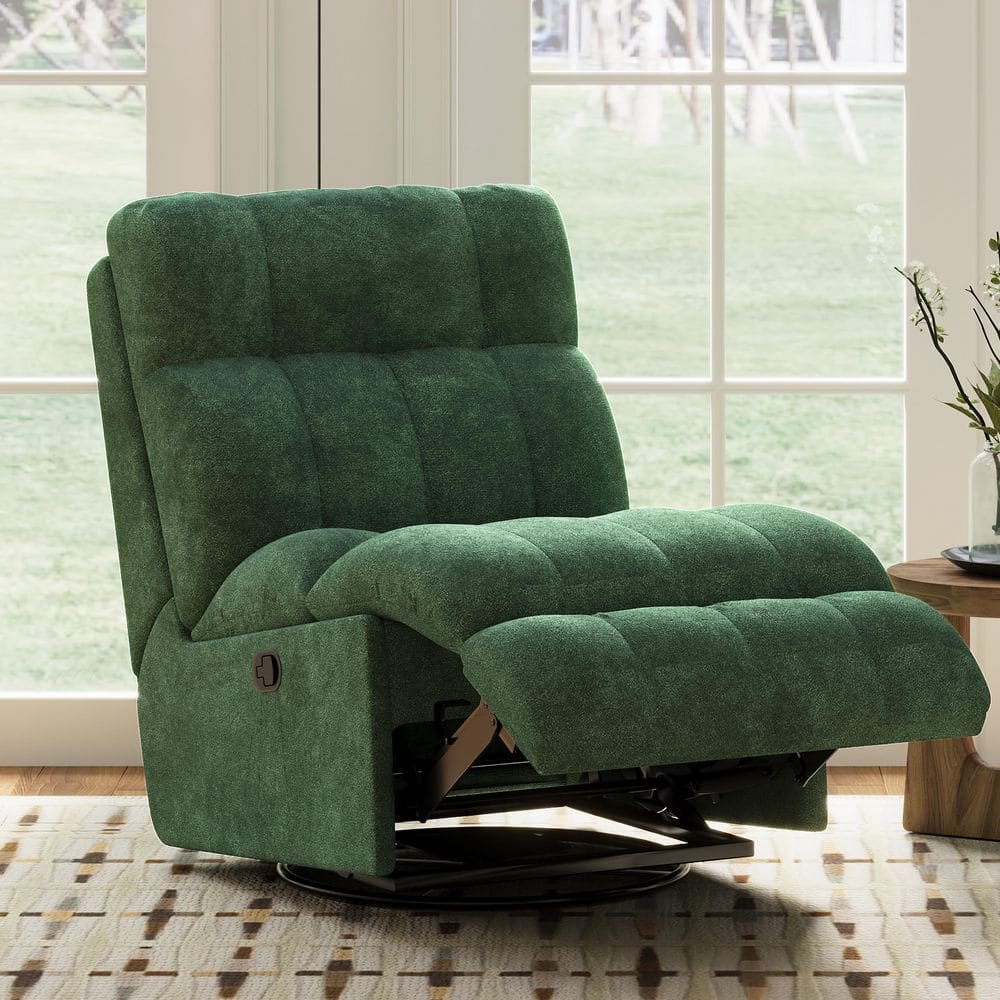 Merax Green Chenille Upholstered 360° Swivel Rocker Manual Recliner ...