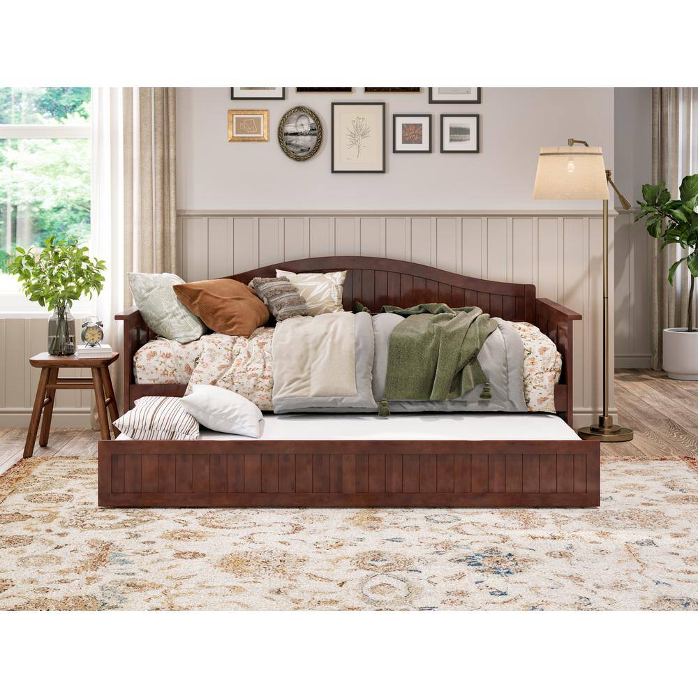 Nantucket Walnut Twin Wood Daybed with Trundle and Drawer