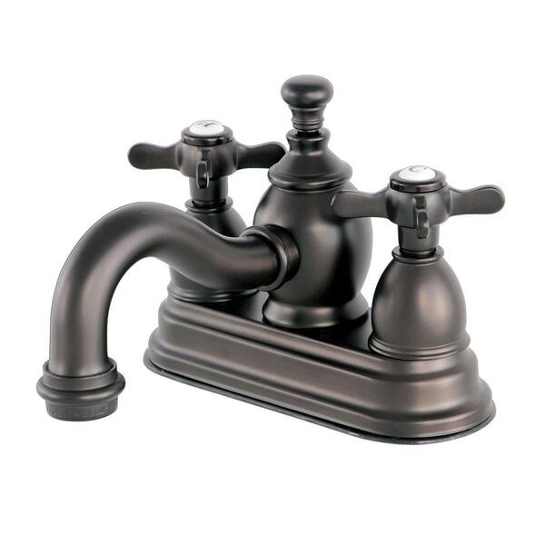 Kingston Brass French Cross 4 in. Centerset 2-Handle Mid-Arc Bathroom Faucet in Oil Rubbed Bronze