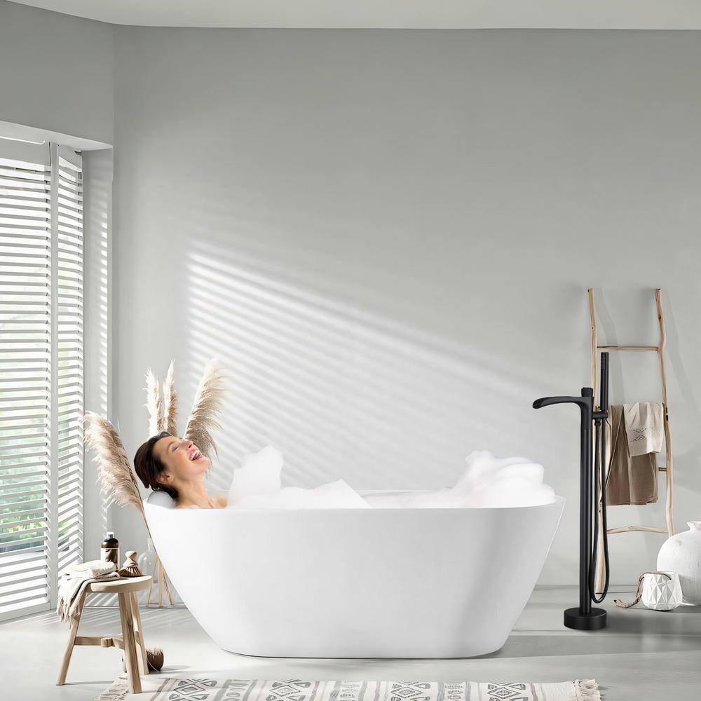 Matte Black Freestanding Tub Filler Faucet with Handheld Shower