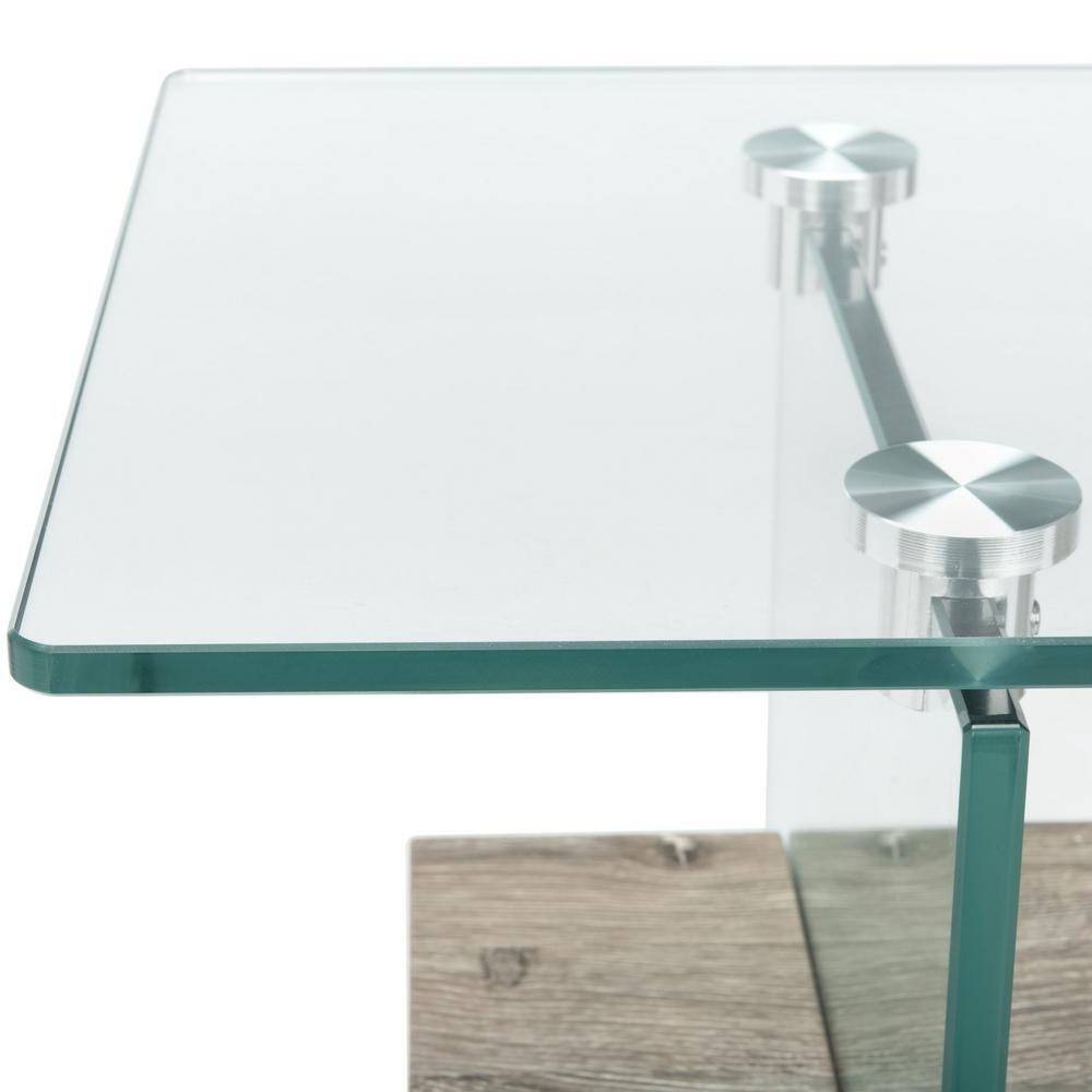 Kayley Grey Oak and Glass Console Table with Geometric Lines