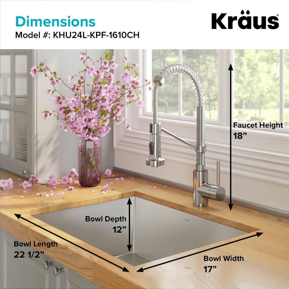 24" Matte Black Stainless Steel Undermount Kitchen Sink with Faucet