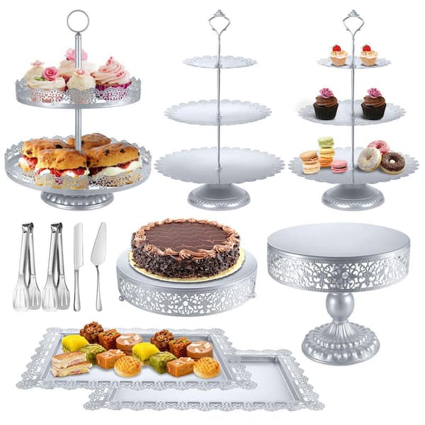 3-Tier Cake Stand Metal Dessert Table Display Set, Cupcake Holder, Candy Donut Plate for Party, Silver