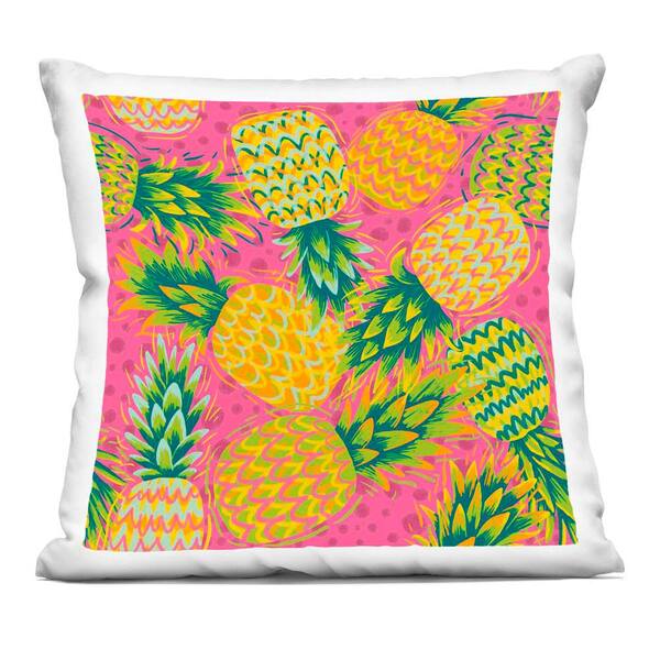 Tropical Pineapples on Purple Dots Pink Geometric Zipper Polyester 18 in. X 18 in. Throw Pillow