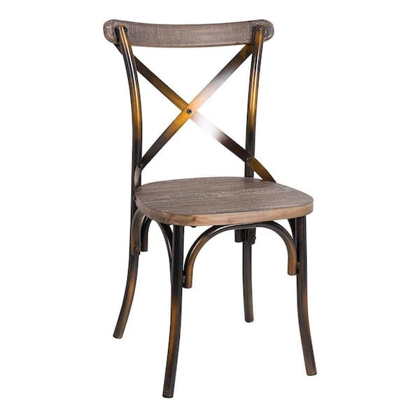 Benjara Industrial Style Brown and Copper Wood and Metal Armless Side Chair