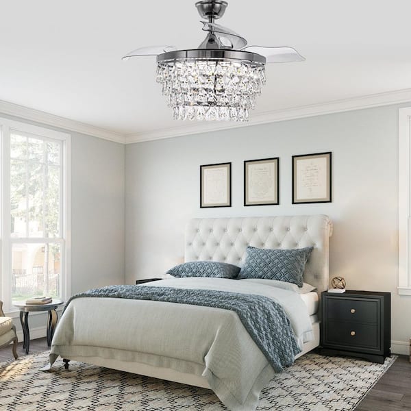 42 in. LED Chrome Retractable Ceiling Fan with Light Kit and Remote Control