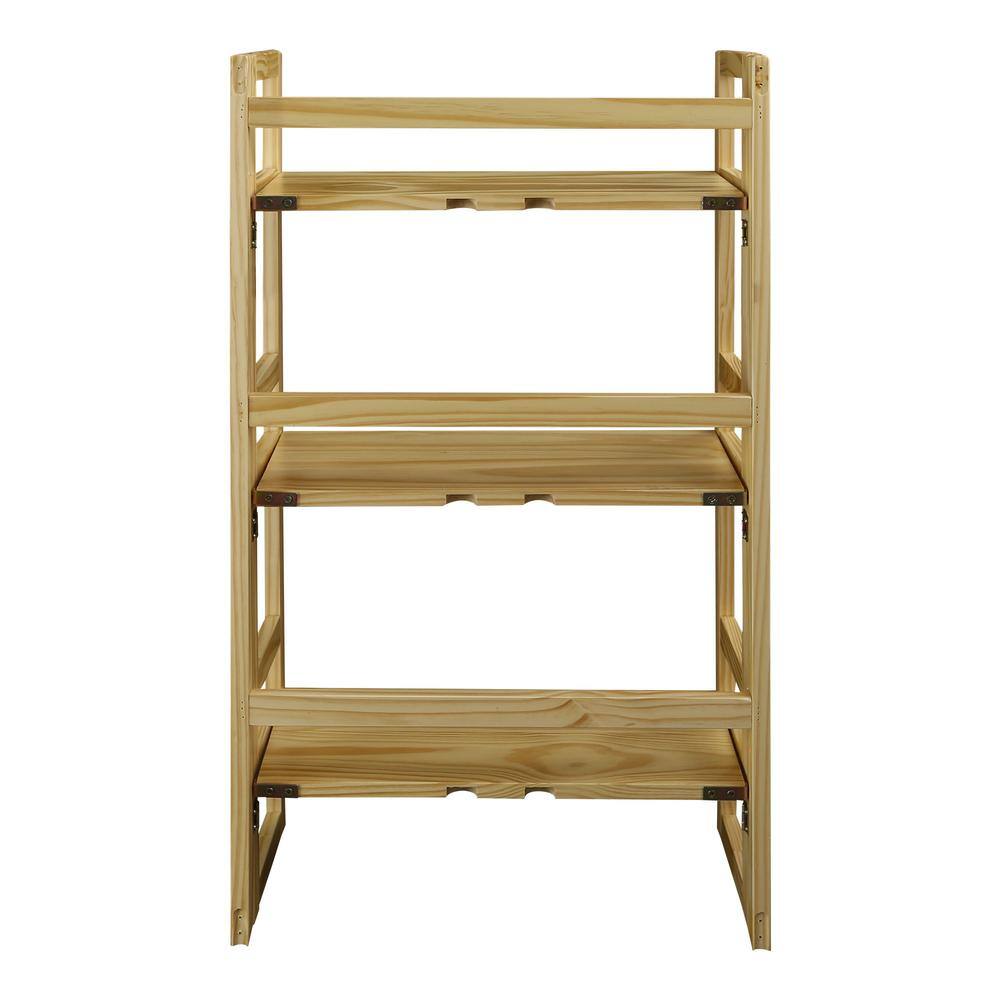 Natural Finish Solid Wood 3-Shelf Folding Bookcase