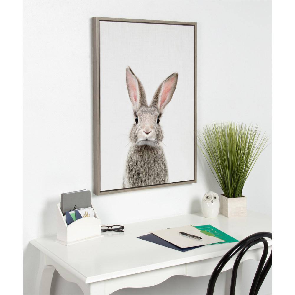 Gray Framed Canvas Print of Young Rabbit, 23" x 33"