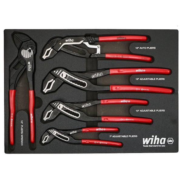 Wiha Classic Grip V-Jaw Tongue and Groove Pliers Tray Set (5-Piece)