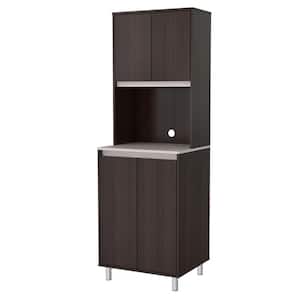 Espresso and Amber Grey Breakroom Cabinet with 4-Doors and Open Space