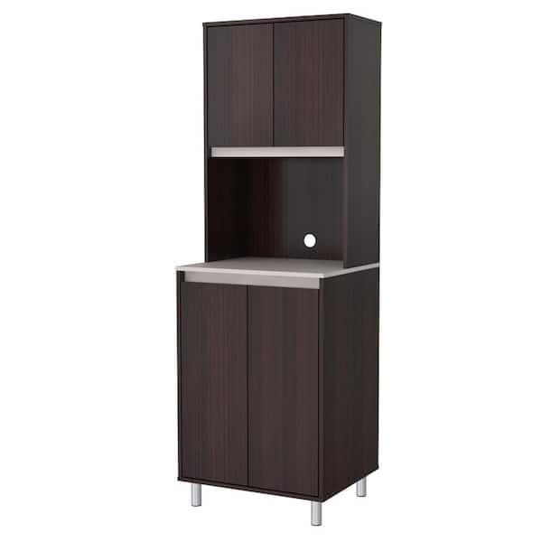 inval america LLC Espresso and Amber Grey Breakroom Cabinet with 4-Doors and Open Space