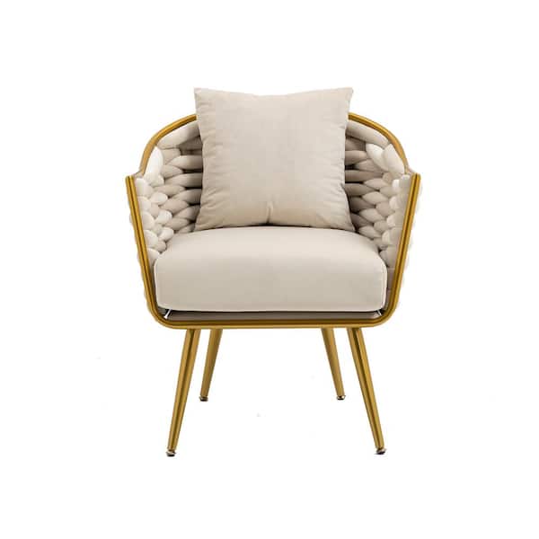 HOMEFUN 25 in. Modern Beige Upholstered Velvet Arm Chair  with Removable Cushion