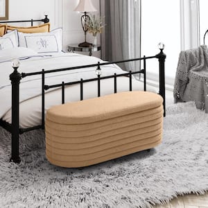 Bayville 42 in. Wide Oval Sherpa Upholstered Entryway Flip Top Storage Bedroom Accent Bench in Camel