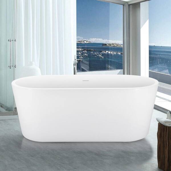 ANGELES HOME 65 in. Acrylic Flatbottom Freestanding Soaking Bathtub in