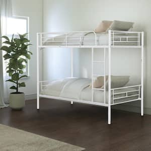 Croften White Twin over Twin Bunk Bed with Full Metal Construction