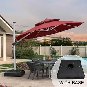 11 ft. Octagon High-Quality Aluminum Cantilever Polyester Outdoor Patio Umbrella with Base, Terra