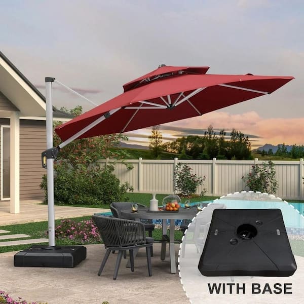 PURPLE LEAF 11 ft. Octagon High-Quality Aluminum Cantilever Polyester Outdoor Patio Umbrella with Base, Terra