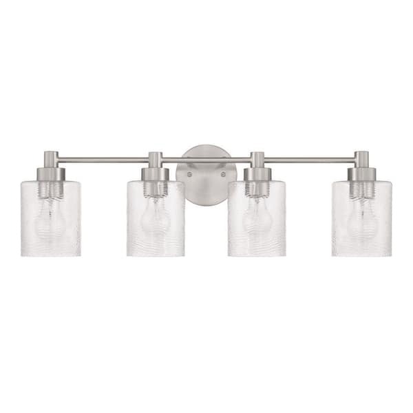 CRAFTMADE Lyndsey 28.25 in. 4-Light Brushed Polished Nickel Finish Vanity Light with Clear Textured Glass Shade
