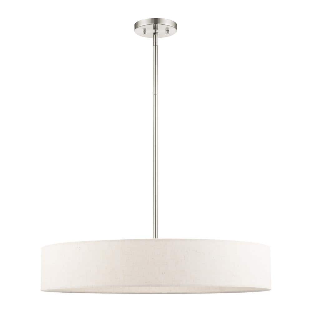 Venlo Brushed Nickel 5-Light Drum Pendant with Oatmeal Shade