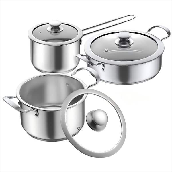 Wudkey 6-Piece Stainless Steel Pots and Pans Set, Soup Pot Sets Nonstick Kitchen Induction Cookware Set