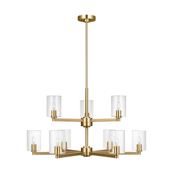Fullton 9-Light Satin Brass Chandelier with Clear Glass Shades