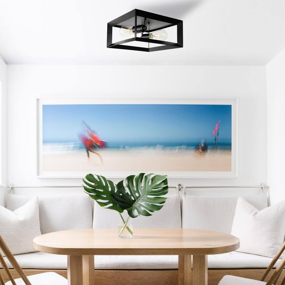 Matte Black 2-Light Modern Flush Mount Ceiling Fixture