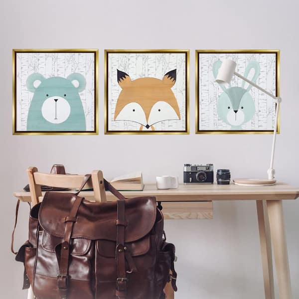 Whimsical Woodland Nursery Animals by Kim Allen 3-Piece Gold Floater Frame Animal Graphic Art Print 25 in. x 25 in.
