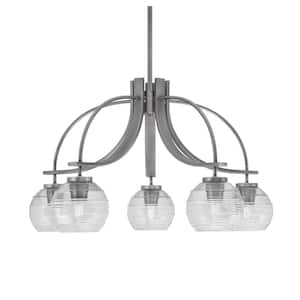 Olympia 15.5 in. 5-Light Graphite Downlight Chandelier Clear Ribbed Glass Shade