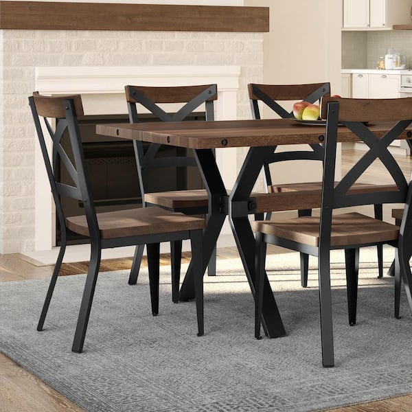 Amisco Jasper Black with Brown Wood Seat Dining Chair