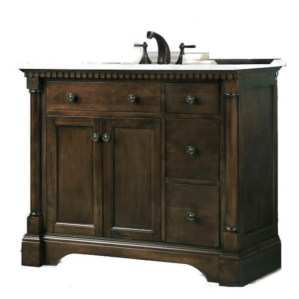 Unbranded 37 in. W x 33 in. H Vanity in Antique Coffee with Carrara Marble Top with White Ceramic Basin