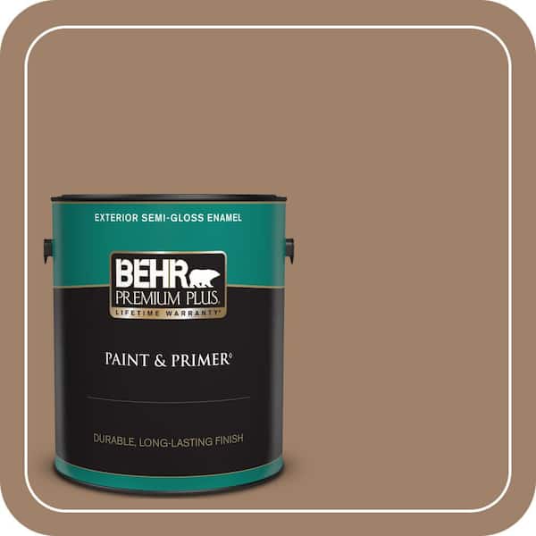 BEHR PREMIUM PLUS 1 gal. #ECC-40-3 Seasoned Acorn Semi-Gloss Enamel Exterior Paint & Primer