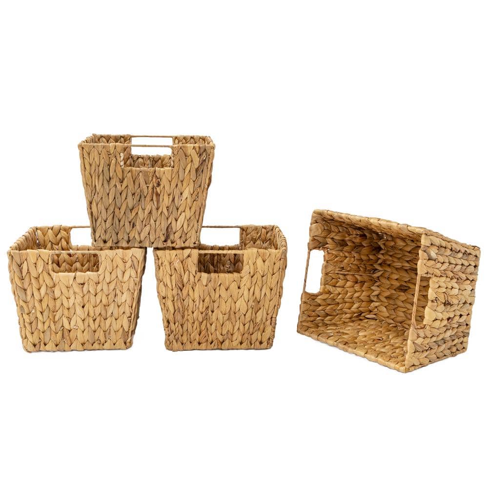 Natural Hyacinth Wicker Rectangular Storage Baskets with Handles, Set of 4